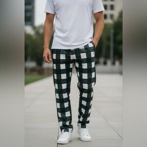 NWT Brooklyn Cloth paid pajama pants Dk green & White M